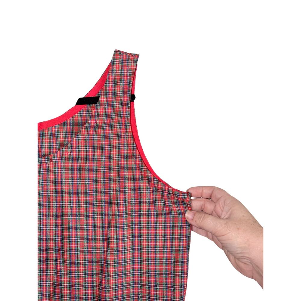 Vintage Handmade Plaid Prairie Pinafore Dress Christmas Cottagecore Red Green - Picture 3 of 6